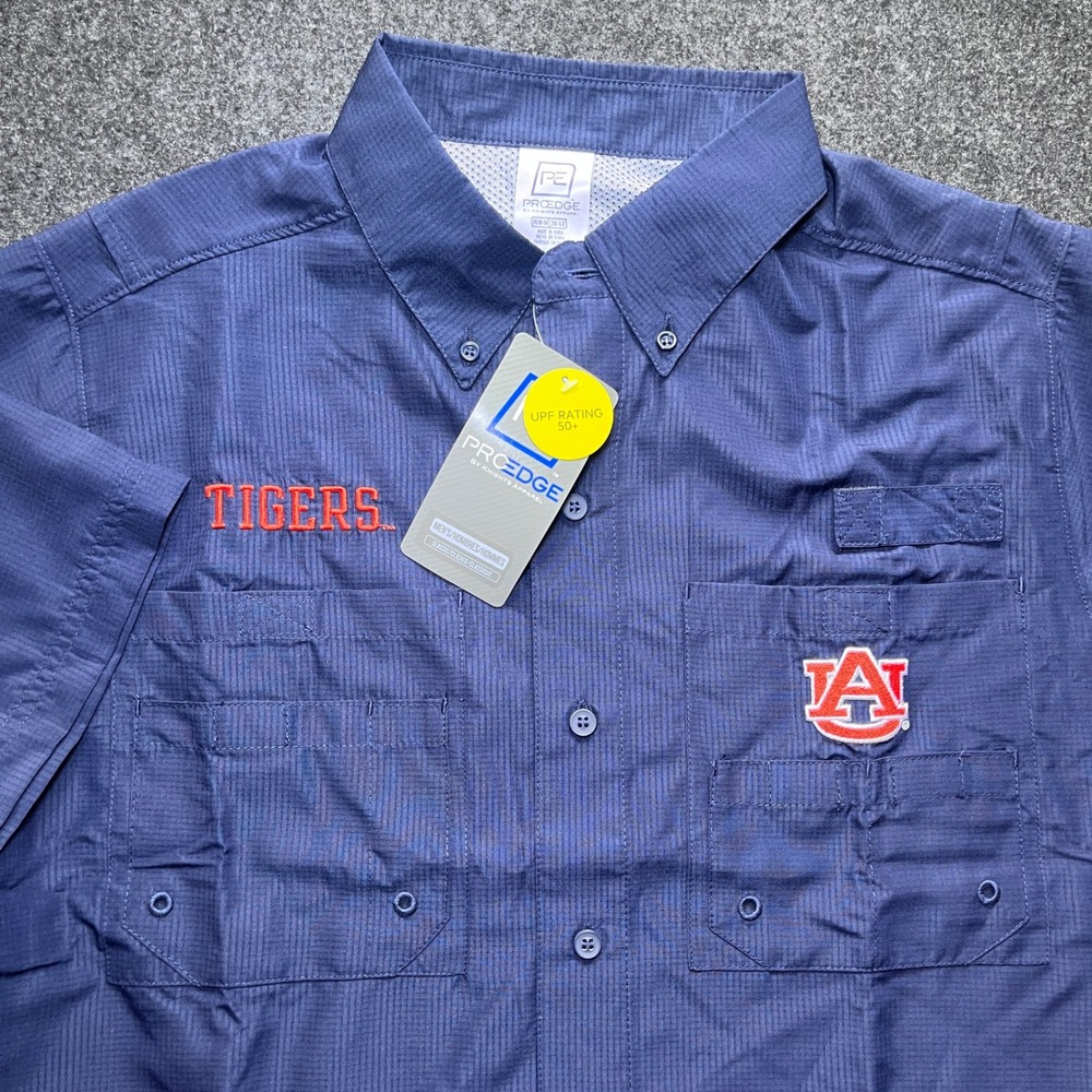 ProEdge Fishing Shirt Men Medium Blue NWT Auburn Tigers UPF 50 Vented Back